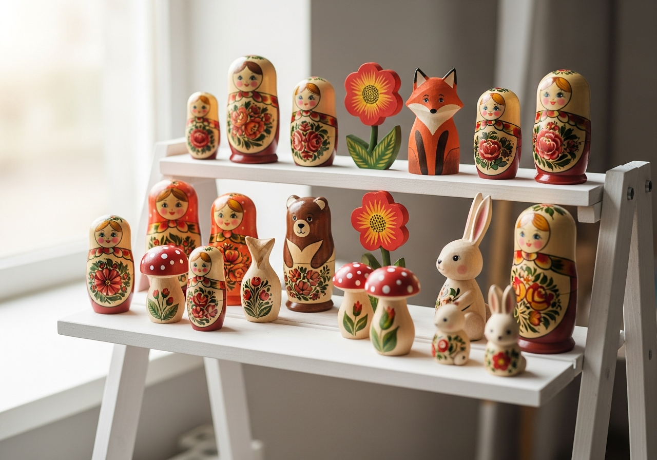 Коллекция готовых расписных деревянных игрушек